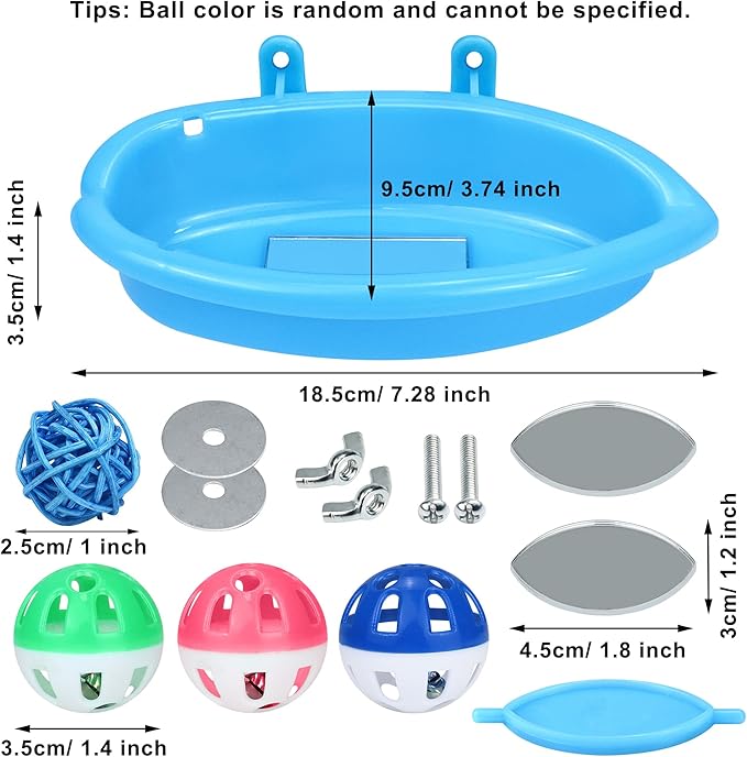 Bird Bath for Cage, Bird Bath Toy with Small Double-Sided Mirror, Birdbath Cage Accessory with Small Bells for Small Birds Parrots Cockatiel Budgies
