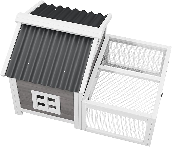 Wooden Chicken Coop Indoor and Outdoor,Hen House Poultry Pet Hutch with 2 Zone,Waterproof roof,Windows and Ventilation Door for Small Animals Habitat