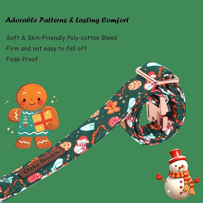 Christmas Dog Collar, Cute Winter Holiday Collars with Detachable Bowtie with Green Christmas Tree and Snowman Print Metal Buckle Collar Adjustable Sturdy Collars for Small Girl Boy Dogs