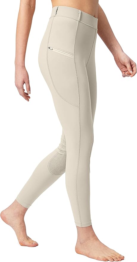 SANTINY Women's Horse Riding Pants with Zipper Pockets Knee-Patch Schooling Tights Equestrian Breeches for Women