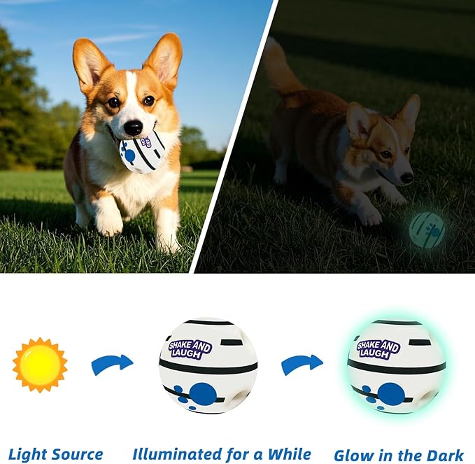 Glow in The Dark Dog Toys Ball, Interactive Dog Ball, Shaking with Gibbering Sound, M, 3.46 in (8.8 cm)