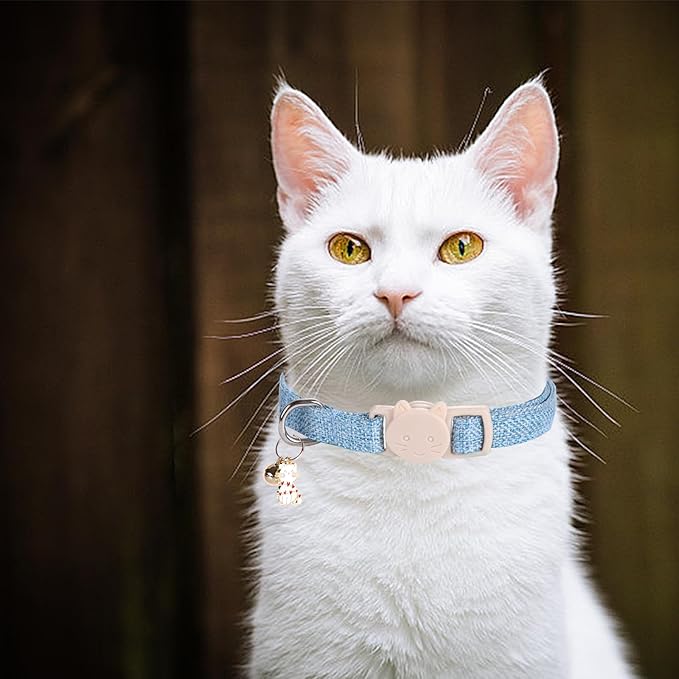 Elegant little tail 2 Pack Cat Collar- Pink&Blue Linnet Cat Collars Breakaway with Bell Pendant Wedding Kitten Boy Girl Safety Adjustable 7-12 Inch Collar for Small Cats Puppy