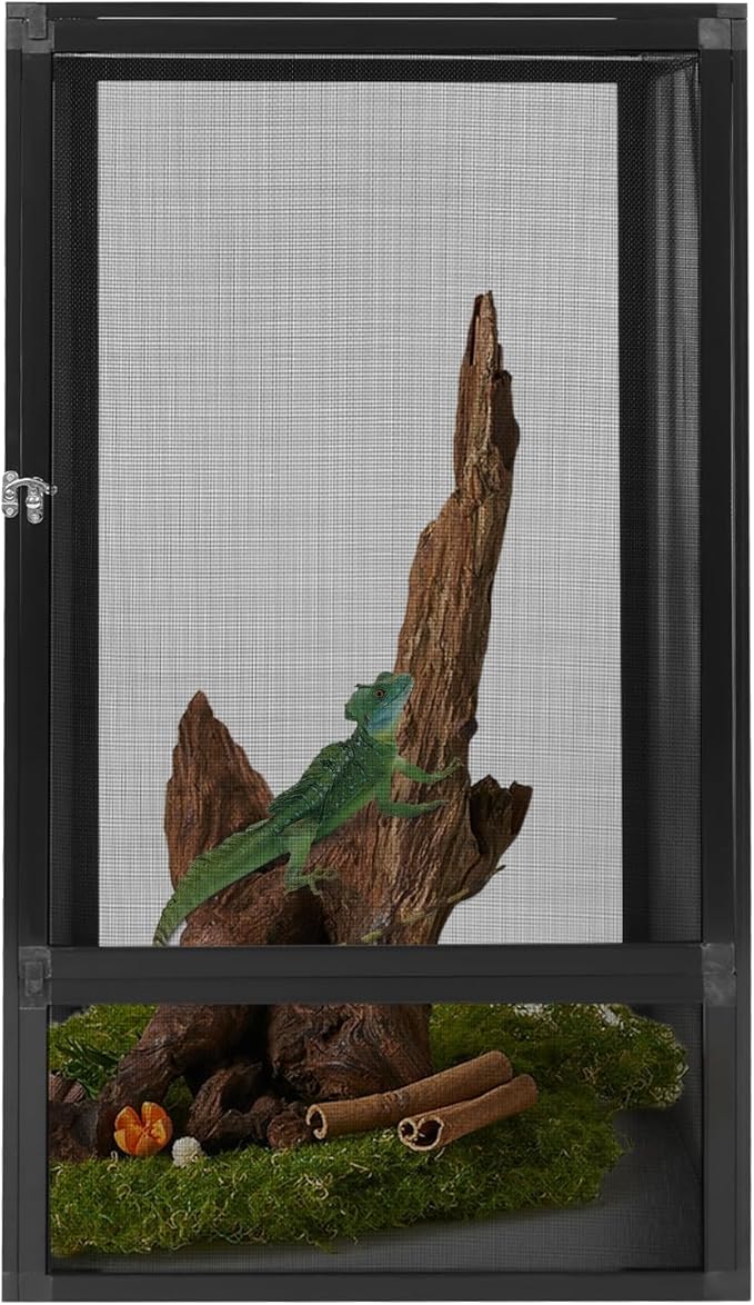 Freestanding Reptile Tank Micro Habitat Terrarium Enclosure with Fine Mesh 17.7 x 17.7 x 31.5in Knock-Down Reptile Habitat Tank with Metal Latch for Chameleons Lizards Snakes Birds Tarantulas
