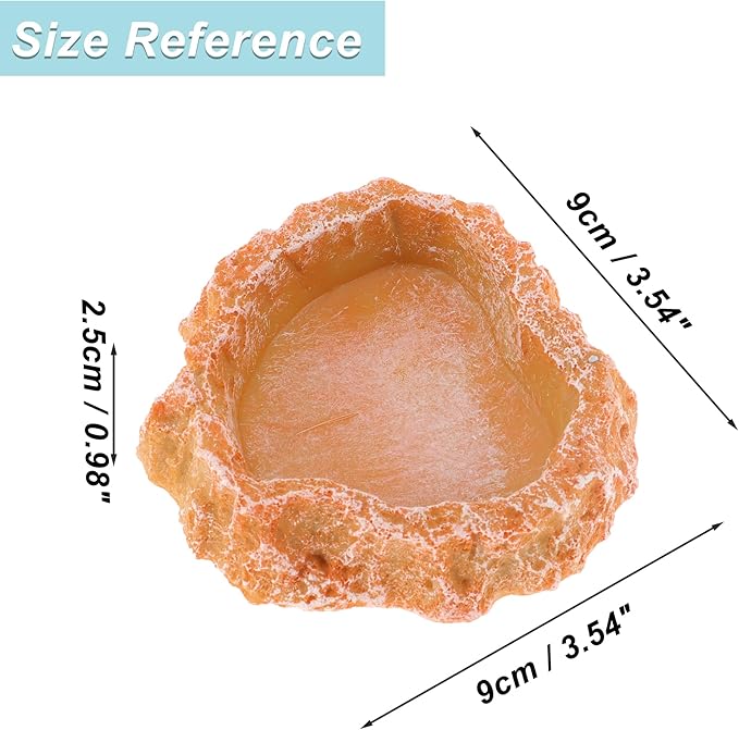 Reptile Food Dish, Resin Lizard Reptile Food Dish, Turtle Water Bowl, Terrarium Feeding Bowl Accessory for Lizard Tortoise Snakes Gecko, Orange, 3.54"x3.54"x0.98"