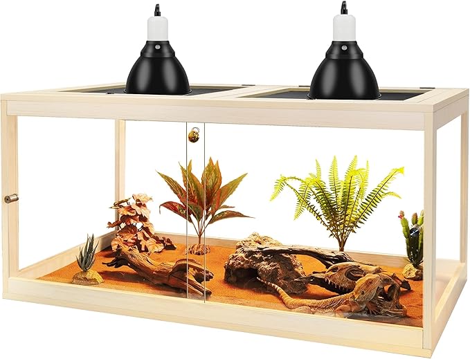 Prolee Reptile Terrarium Tank Up to 78 Gallon, Lizard Tank Bearded Dragon Tank with Metal Mesh Roof Door, Snake Tank with Lock Design (Oak, 60 Gallon Volume, 40 Inch Length)