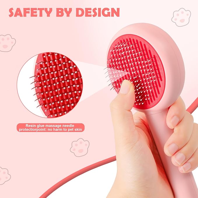 New cat brush&dog brush,pet hair brush with Self Cleaning Button Easy to remove loose undercoat，Needle-tip massage beads, no harm to the skin,Lovely Heart Series(Green)