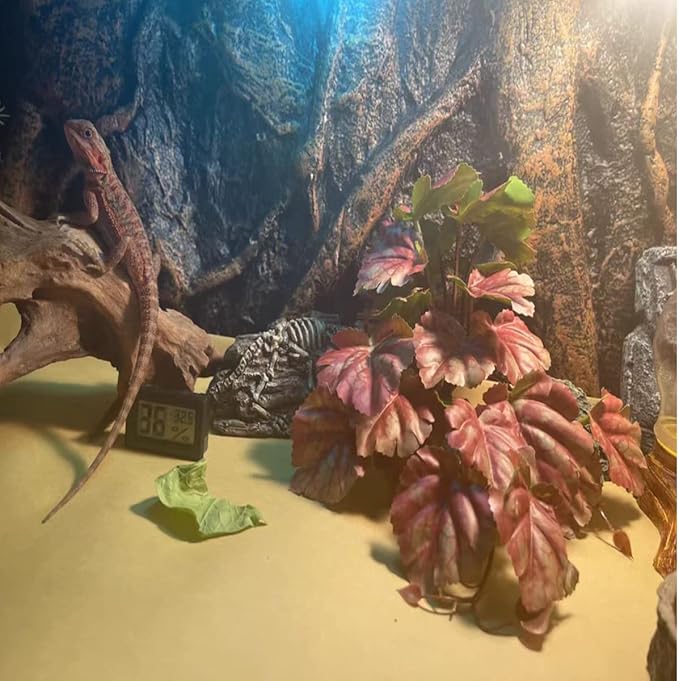 Reptile Plants for Terrarium Decor,Amphibian Habitat Decor,Artificial Plants for Gecko Chameleon Snake Tortoise Tank Accessories with Base (Pink heuchera micrantha)