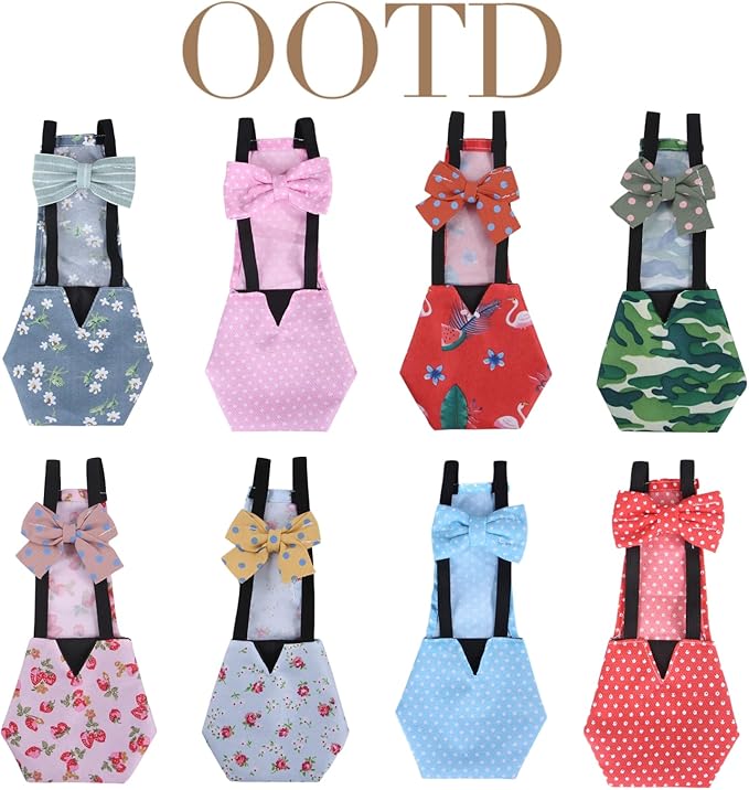 MANON ROSA Chicken Diapers Bantam Hens - Reusable 3-Piece Set with Bow Ties Poultry Nappies Washable Waterproof for Geese Pet Ducks Silkie (Polka Dot Small)
