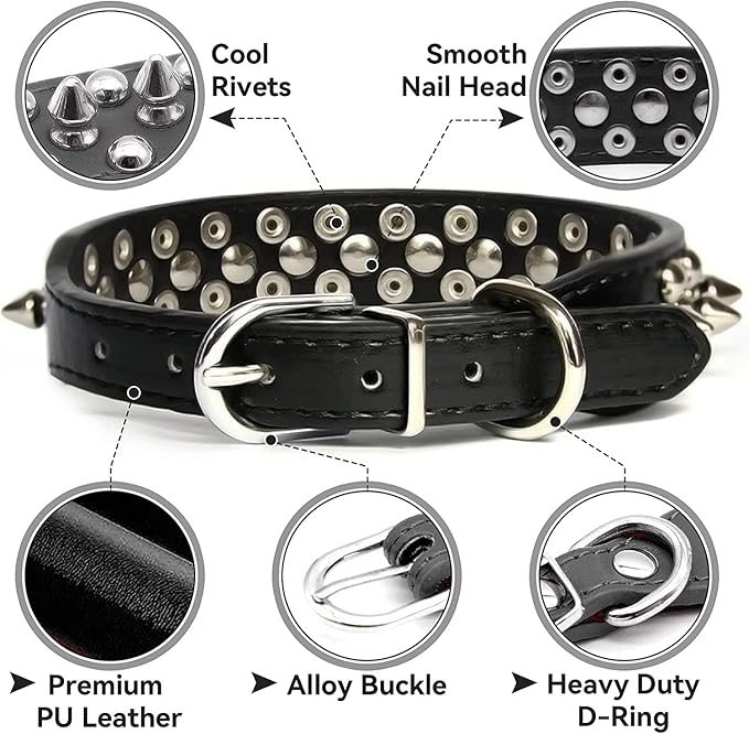 Spiked Dog Collar Soft Pu Leather Mushrooms Rivet Spike Studded Puppy Adjustable Pet Collars for Small Breeds (S, Red)