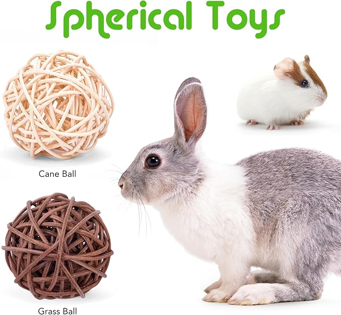 VESPRO Rabbit Bunny Toys for Rabbits Hamster Guinea Pig Toys Natural Timothy Hay Sticks Chew Treats and Balls for Rabbit, Chinchilla, Guinea Pig, Hamster, Bunny Teeth Care