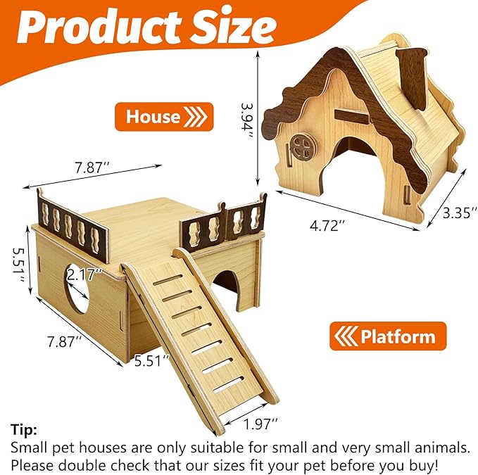 Hamiledyi Wooden Hamster House Hideout Mouse House with Ladder and Platform Cute Habitat Hut Small Animals Cage Accessories for Dwarf Hamster Mice Gerbil and Other Similar Sized Animals