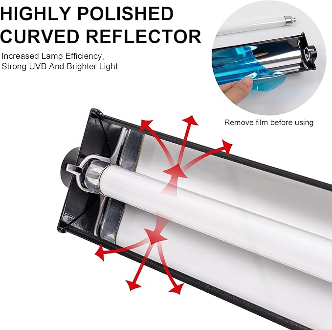 UVB Reptile Light Kit, 24W T5 Lamp Fixture and 10.0 UVB Tube Combo, Linear Lighting Bar for Desert Dwelling Reptiles, Bearded Dragon, Chameleon, Gecko, Lizards, Tortoises, Turtles, Snake