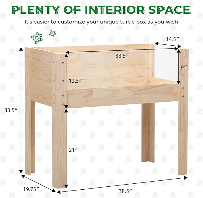 Wooden Tortoise Habitat Indoor, Tortoise Enclosure Turtle House with Legs & Visible Acrylic Window, Large Reptile Cage for Small Animals, Outdoor Raised Garden Bed Elevated Planter Box