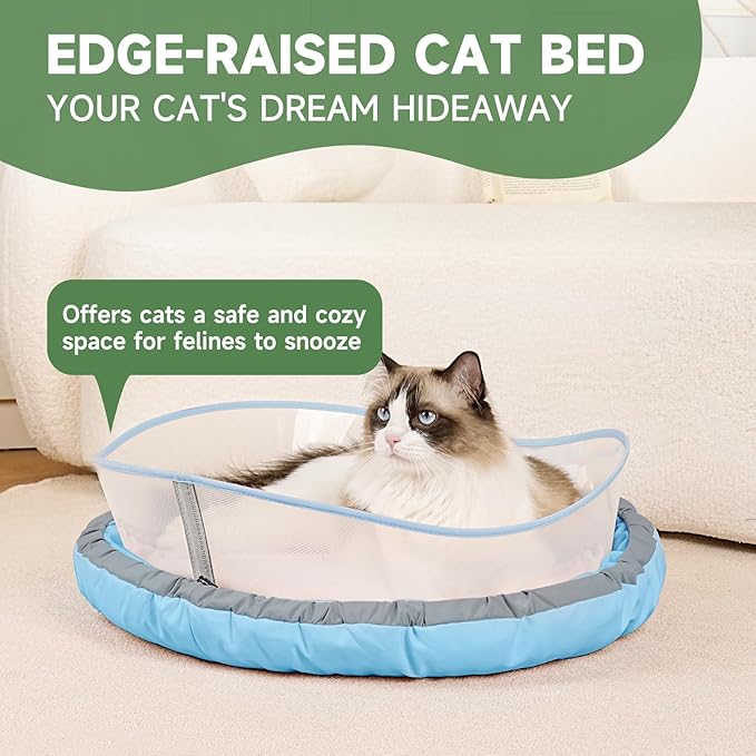 Cat Beds for Indoor Cats, Round Dog Bed for Small Dogs, Puppy, Kitten -Soft Plush Washable Cat Bed Calming with Protective Shield (Blue，21 Inches)