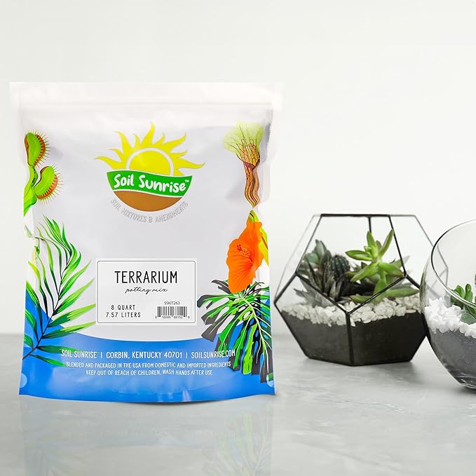 Soil Sunrise Terrarium Potting Soil Mix (8 Quarts) w/Blended Filtering Charcoal Custom Made for Terrariums