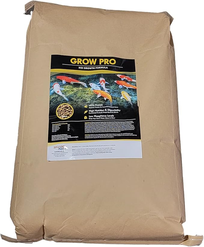 HALF OFF PONDS Grow Pro Koi Fish Food - 30 lb Floating Pellets, 5mm Size - Goldfish Food for Ponds - 40% Protein with Fish Meal & Probiotics - Designed for Rapid Growth & High Digestibility