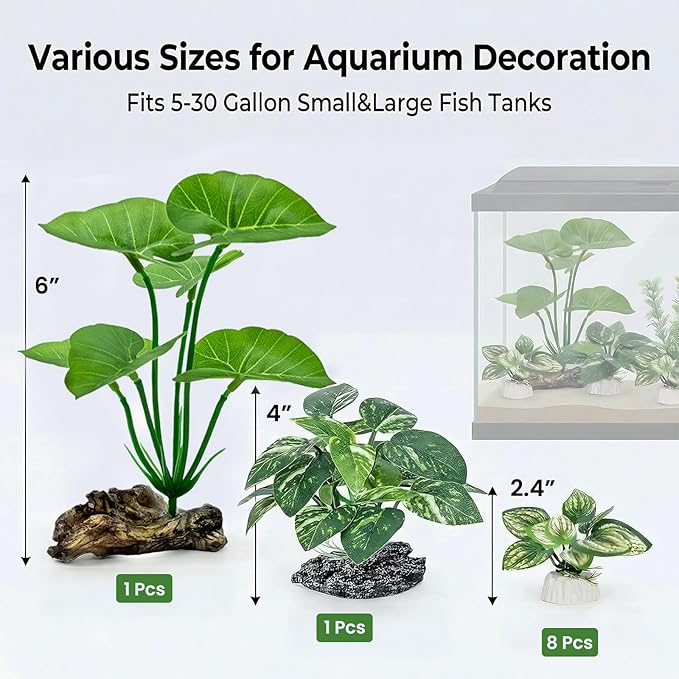 10 PCS Aquarium Decorations Silk Aquarium Plants Betta Fish Tank Decor Artificial Fish Tank Decorations Plants for Betta, Goldfish, Turtle & Reptile Tanks Ornament