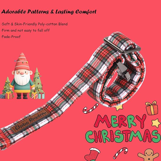 Christmas Dog Collar, Red Plaid Cotton Collars with Bow Adjustable Pet Collar Premium Metal Buckle, Christmas Puppy Necklace for Large Girl and Boy Dogs
