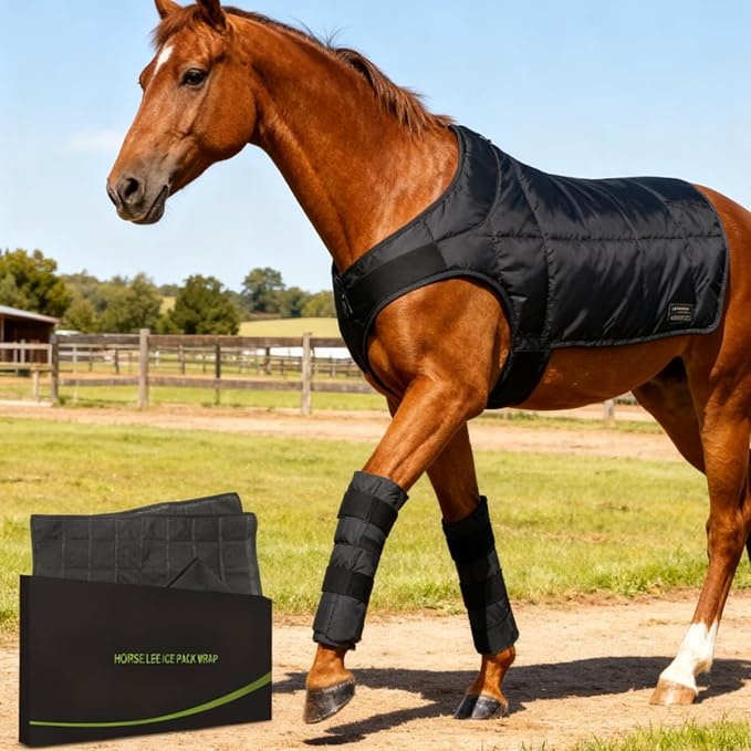 Horse Ice Boots 2-Pack with 64-Cell Ice Cells, Full-Leg Therapy Cooling Wraps for Injury Recovery & Competition Prep, Fits Hock, Knee, Ankle & Hooves