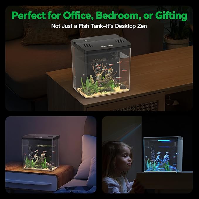 Fish Tank, 1.2 Gallons Betta Fish Tanks, Smart Aquarium Fish tank, Self Cleaning Filter System with 5 Color Led Light, Auto-Looping& Quiet Pump,Fish Aquariums for Betta Shrimp Guppy Jellyfish Goldfish