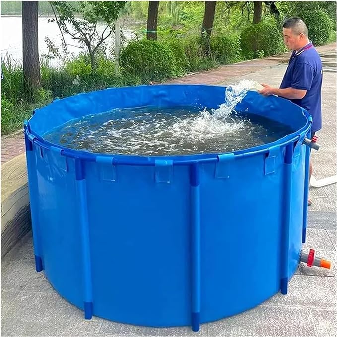 Above Ground Pond, Round Outdoor Fish Pond Pool with Durable Frame,Koi Pond Tank，Koi Fish Pond，PVC Fish Farming,for Store Up Water Irrigation(1350 L)