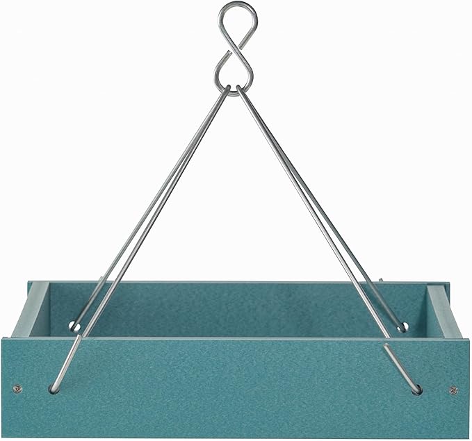 Birds Choice Hanging Platform Bird Feeder Small Recycled Plastic Bird Feeder with Mesh Bottom Made in USA - Lake Blue