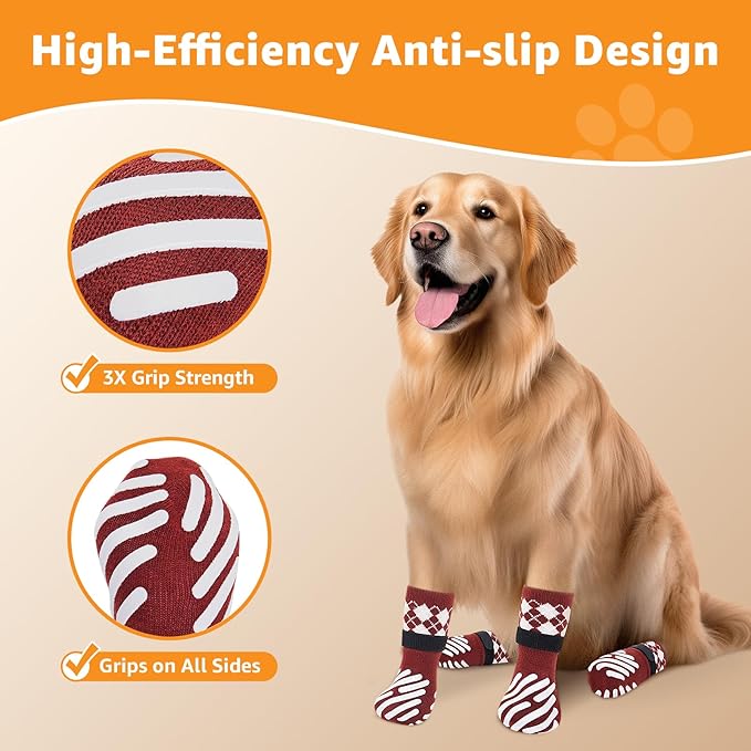 LOOBANI Dog Socks to Prevent Licking Paws - Dog Socks for Hardwood Floors Anti Slip for Traction Control - Dog Grippy Socks for Senior Dog Small Medium Large Dogs on Tile Floors, Red XL