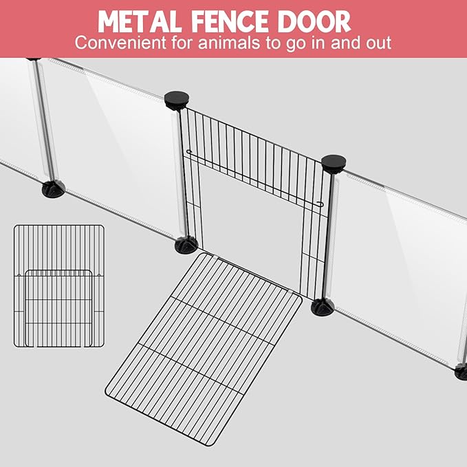 20 Panels Small Animals Playpen, 48" x 24" x 16" Transparent Pet Playpen with Waterproof Mat,Portable Plastic Enclosure Cage for Chicken/Guinea Pigs/Bunny/Ferrets/Hamsters/Hedgehogs Indoors Outdoor