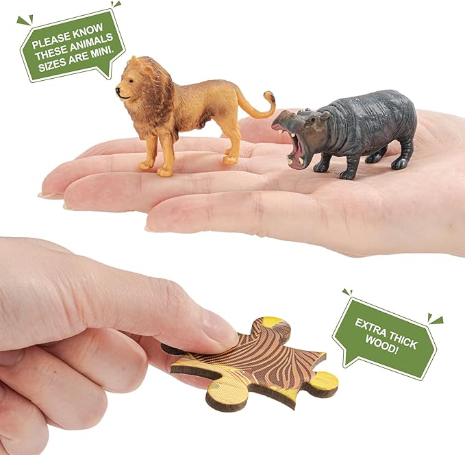 Safari Animals Figures Toys,12PCS Realistic Wild Zoo Animal Figurines Sensory Toys Plastic African Jungle Animals Playset and 108PCS 29.5'' Jungle Jigsaw Puzzles Toy for Kids Toddlers