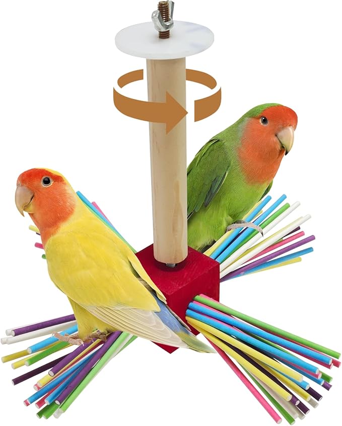 Bird Perch Toy for Cage,Spinning Windmill Bird Perch Toy,360° Rotating Chewable Stand with Grinding Sticks,Interactive Cage/Tabletop Training Toy for Parakeets,Cockatiels,Lovebirds (Mixcolor, Square)