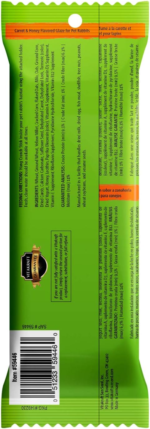 Vitakraft Crunch Sticks Rabbit Treat - Carrot and Honey - Rabbit Chew Sticks, 3 oz