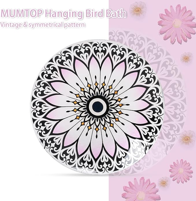 MUMTOP Hanging Bird Bath-Bird Baths for Outdoors - 12 Inch Glass Bird Water Bowl Bird Feeders for Outside, Garden, Lawn Yard Decor