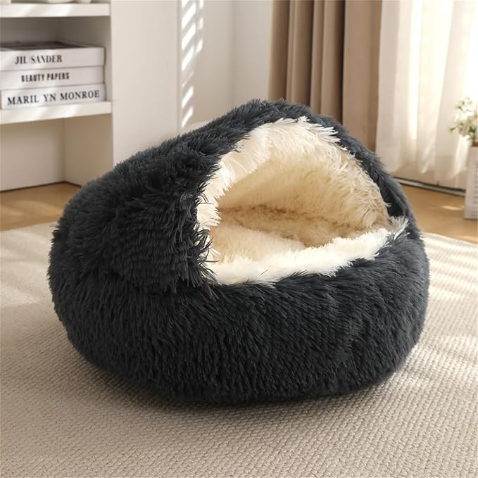 Nest Bed - Lapcatz Cat Beds for Indoor Cats, Fluffy Cat Bed Cave Plush Warm Nest for Cats (Black,XL 28"x28")
