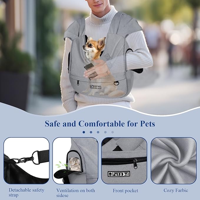 Petskd Dog Carrier Sling for Small Pet 7-15 LBS, Hands Free Front Facing Cat Sling Chest Carrier with Bottom Mat and Adjustable Strap for Pets Anti-Anxiety, Walk, Vet