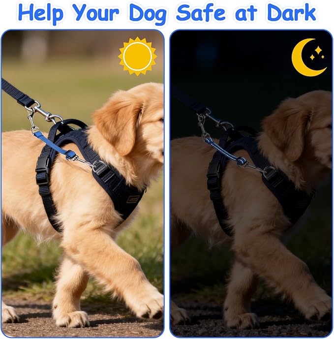 YUEPET Dog Safety Collar Clips 2 Pack Adjustable Prong Collar Backup Clips Reflective Double Ended Backup Clasp Leash Connector for Dog Harness to Collar Safety Clip(Red+Blue)