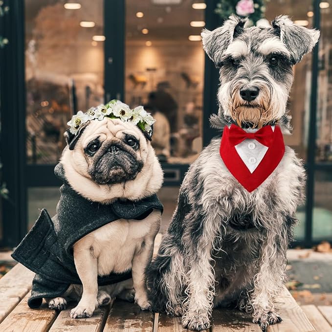 Dog Wedding Bandana, Formal Dog Tuxedo Adjustable Pet Collar with Bow, Small, Medium and Large Wedding Clothing, Birthday Gifts for Dogs (Small, Red)