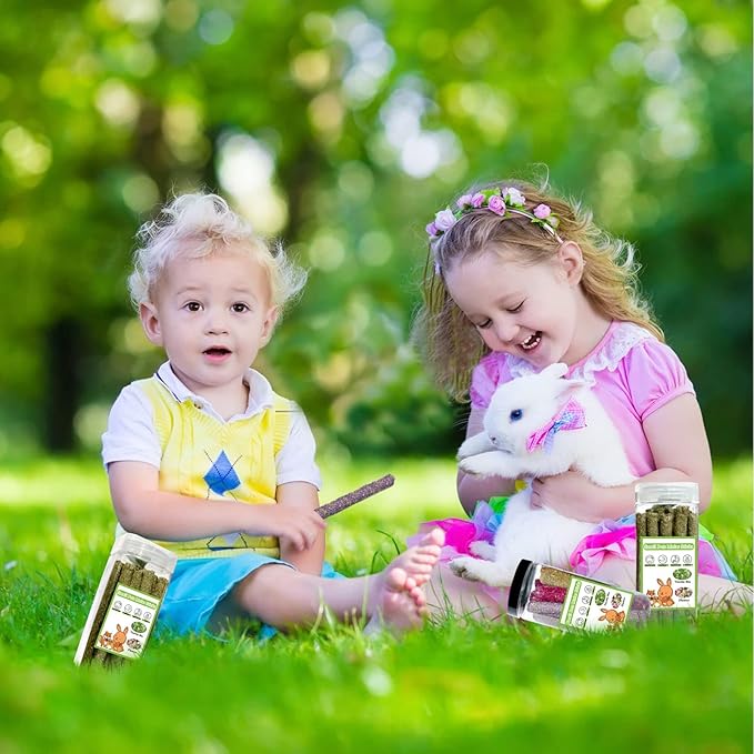 68PCS Rabbit Chew Toys, Natural Timothy Hay Sticks Guinea Pig Chews for Teeth Hamster Molar Treats Snacks Accessories for Bunny, Chinchillas, Rats, Gerbils and Other Small Animals
