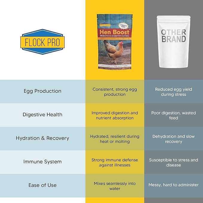 Flock PRO Hen Boost - Digestive Supplement for Hens | Chicken Vitamins and Supplements | Probiotics, Digestive Enzymes, Electrolytes for Adult Poultry-8 OZ