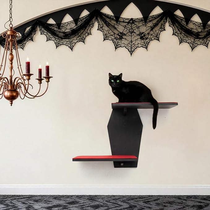 Sintuff Gothic Wall Cat Shelves Wall-Mounted 2 Platform Wall Climbing Steps Furniture Goth Floating Coffin Cat Bed Tree Space-Saving Perch Ladder for Playing Nap Indoor Gothic Christmas