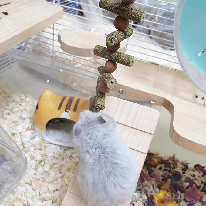 3Pcs Bunny Chew Toys for Teeth Bunny Hanging Grinding Cake Natural Sweet Bamboo Sticks Timothy Hay&Carrot Cake for Rabbit Guinea Pig Chinchilla Gerbil Improve Dental Health