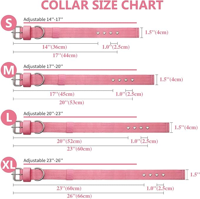 Heavy Duty Tactical Dog Collar - 1.5" Width Military Durable Thick Nylon with Adjustable Metal D Ring & Buckle Working Training K9 Collar for Medium Large Dogs (XL(23"-26"), Pink)