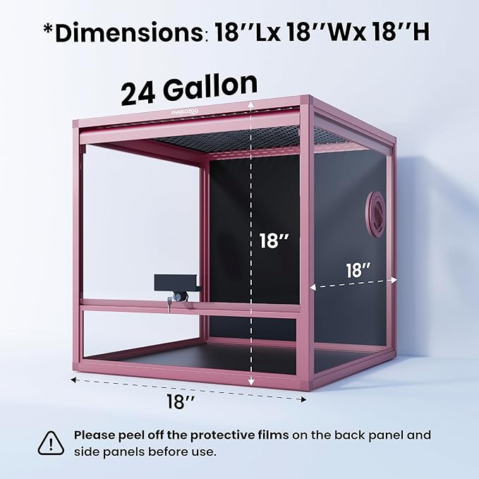 MagicCube 18'' x 18'' x 18'' Reptile Terrarium with Lock, 24 Gallon Reptile Tank with Flip-Up Tempered Glass Door, Top Screen Ventilation for Leopard Gecko, Lizards