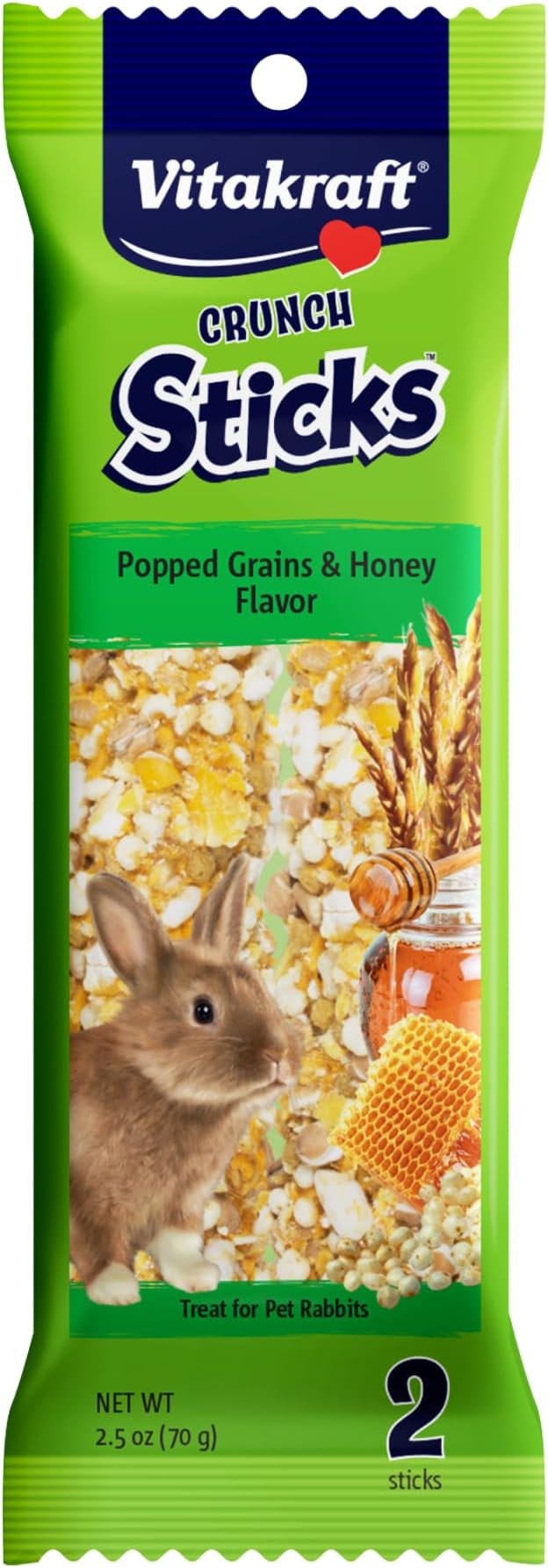 Vitakraft Rabbit Popped Grains & Honey Treat Sticks 2 Pack, 3.0 Ounce