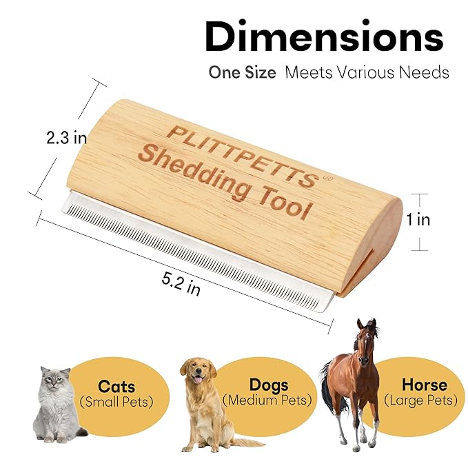 Dog Brush for Shedding, Deshedding Grooming Tool for Dogs, Cats & Horses, Dog Grooming Brush Pet Hair Removal Tool Painlessly Remove for All Hair Types, 5.2 Inch Ergonomic Handle