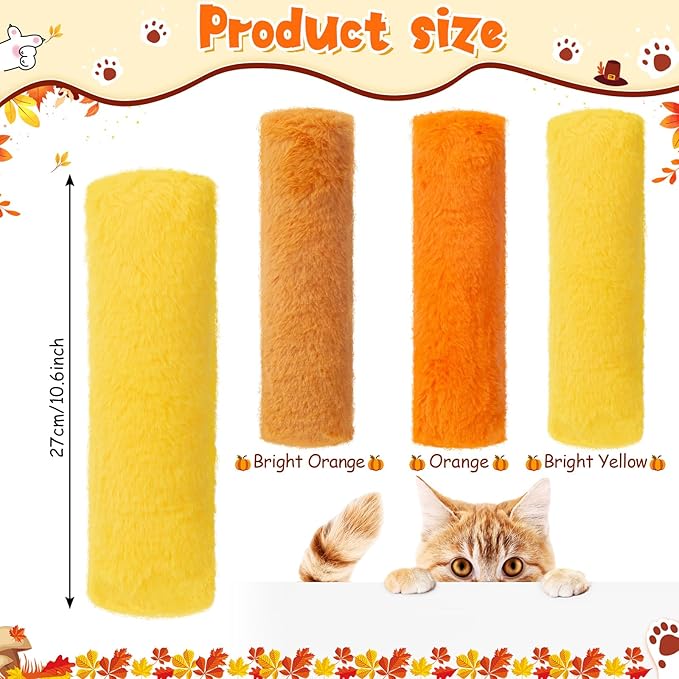Civaner 6 Pcs Thanksgiving Cat Catnip Toys for Indoor Cat 10.6 Inch Long Fall Kitten Kicker Stick Catnip Toy with Crinkle Sound Soft Plush Kitten Pillow for Chew Exercise (Gold, Yellow, Orange)