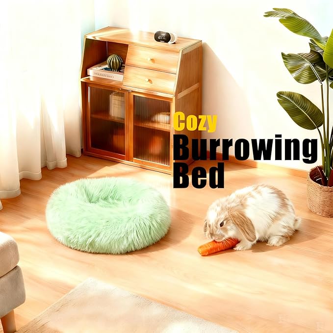 Bunny Rabbit Hideout Bed Small Animal Bedding Donut-Shaped Burrowing Pet Bed Soft and Warm Hideaway with Spandex and Fleece Bottoms Cozy Carrier, Cage Accessories