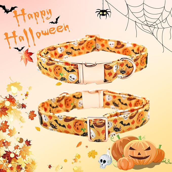 Halloween Dog Collar, Pet Collar Bow Fall Puppy Collar Girl Boy Holiday Pet Collars Gift Bow Cute Soft Puppy Collar for Medium Dogs
