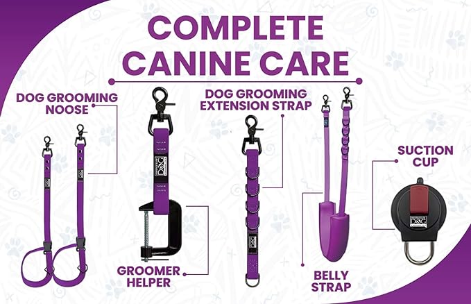 Prestige Elite - Grooming loops for Dogs, Groomers Helper, Grooming Loops for Pet Groomers Adjustable Bio Thane Dog Grooming Loop, Belly Strap, Grooming Noose, Waterproof Extension Strap & Suction Cup