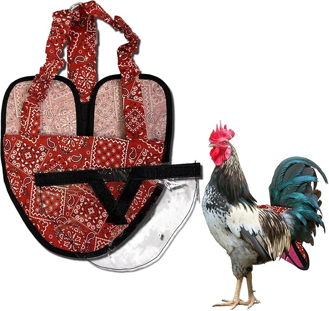 Hen Holster Wrap-Around Bird Diaper & Harness for Hens, Roosters, Ducks - with Removable Vinyl Liner, Adjustable Fit for Outdoor Adventures & Indoor Use - Easy to wear - XL, Red Bandana