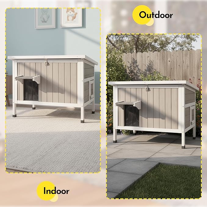 Insulated Outdoor Cat House Weatherproof, Wooden Cat House with All-Round Foam Insulation, 2 Doors, Feral Cats Shelter for Winter, 34.4''x21.6''x25.6''